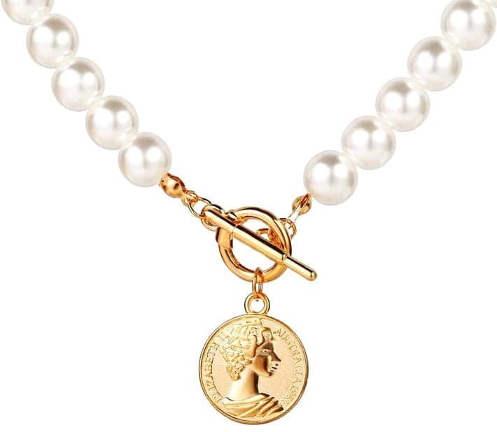 Damski Złoty Naszyjnik choker łańcuch z perłami